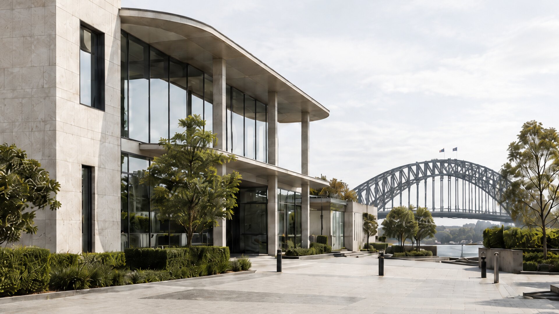 Modern Australian commercial property with the Sydney Harbour Bridge beyond